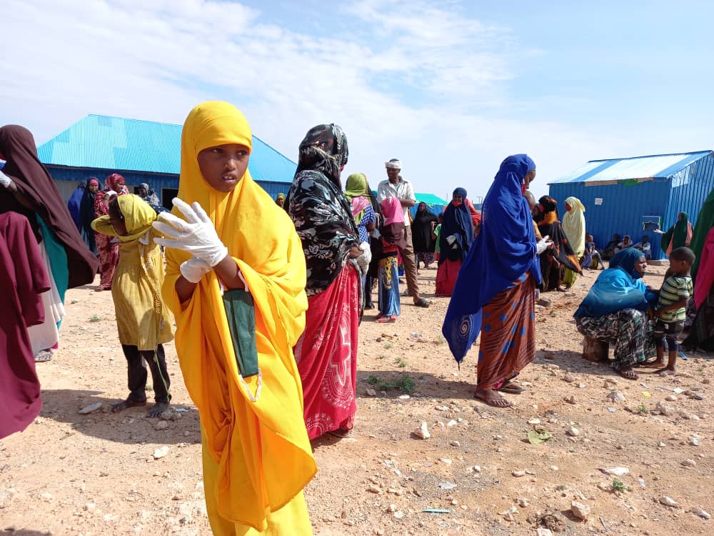 A school girl attending COVID19 awareness campaign at Badbaado camp in Cadaado district.